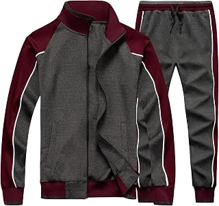 amropi Men's Tracksuits Long Sleeve Sweatshirt with Zip and Jogging Sports Trousers Set