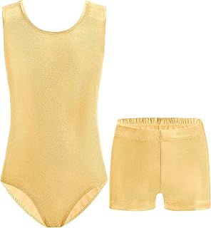 Nymphperi Girls Gymnastics Leotards 2 Pieces Sleeveless with Shiny Breathable Shorts