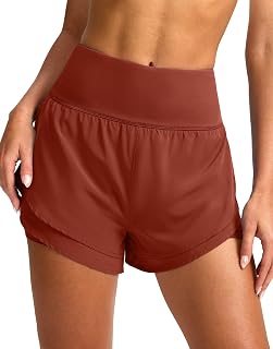 SANTINY 2 in 1 Running Shorts for Women with 3" High Waist Pockets Workout Athletic Shorts with Lining