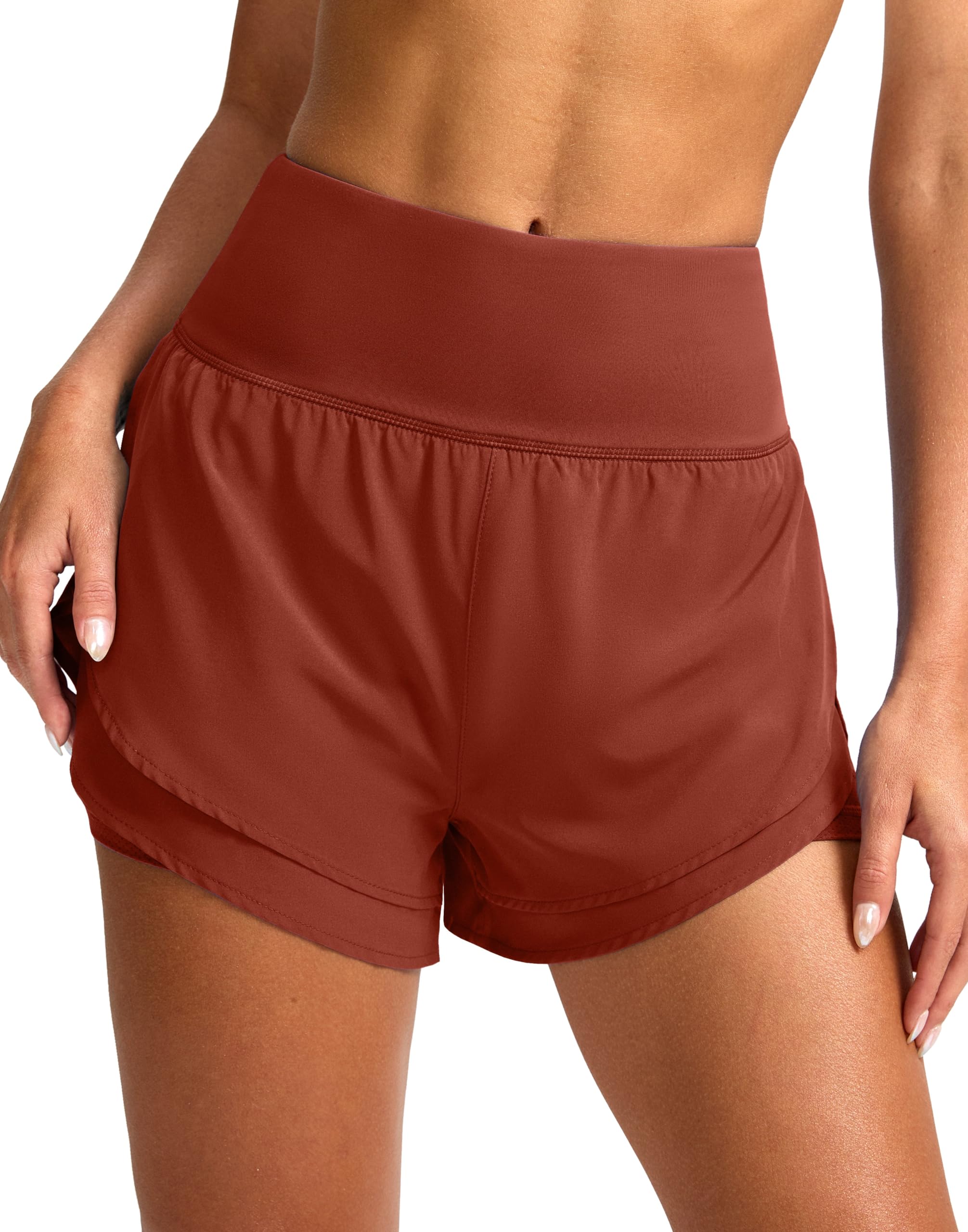 SANTINY 2 in 1 Running Shorts for Women with 3" High Waist Pockets Workout Athle