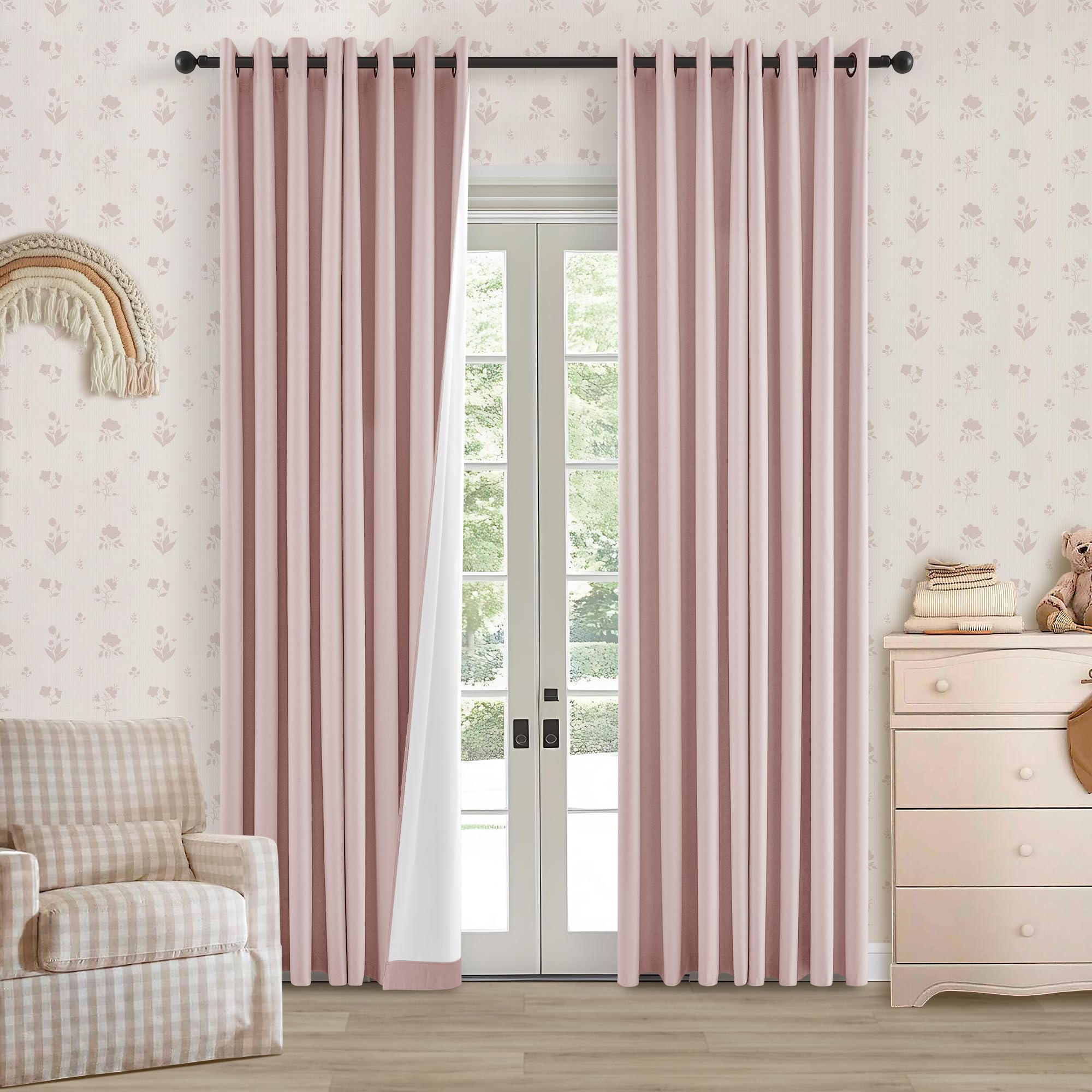 TWODRAPES Pink 100% Blackout Curtain Bronze Grommet Drapes Girls Room 52x84 | 10