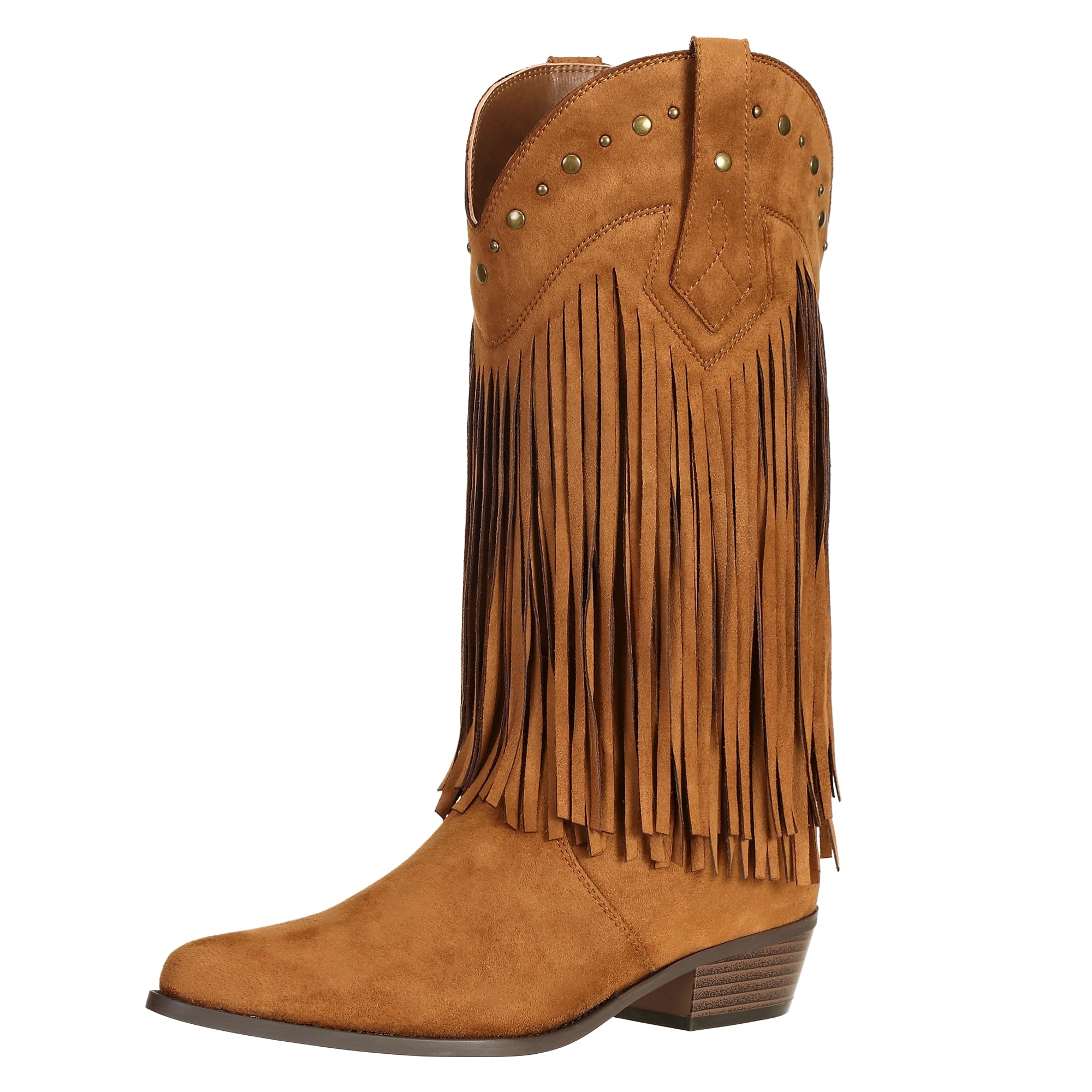 SheSole Fringe Cowboy Boots for Women Wide Mid Calf Cowgirl Boots with Studded, 
