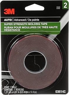 3M Super-Strength Molding Tape, 1/2 in x 15 ft, Double-Sided Adhesive, Permanently Attaches Side Moldings, Trim and Emblems to Interior and Exterior of Vehicles (03614), Gray
