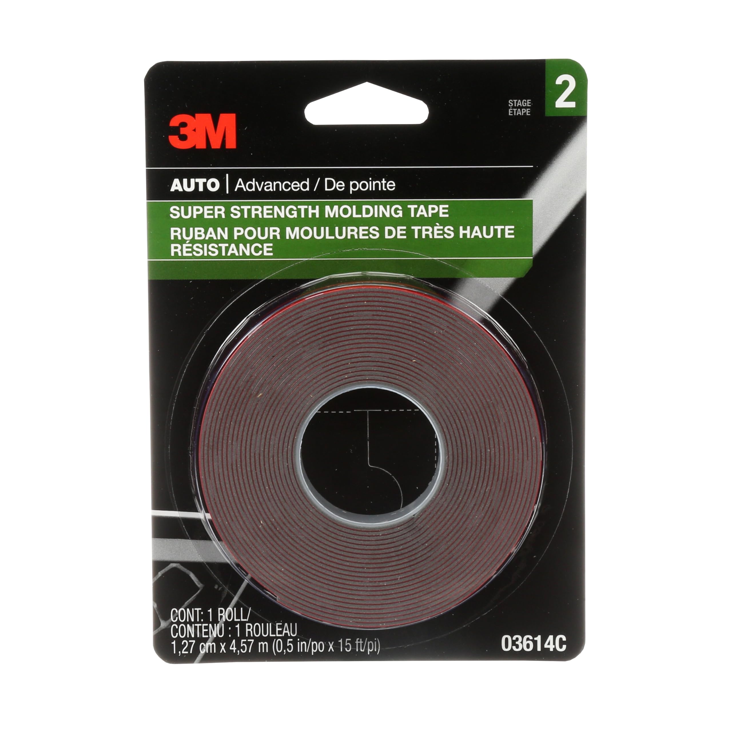 3M Super-Strength Molding Tape, 1/2 in x 15 ft, Double-Sided Adhesive, Permanent