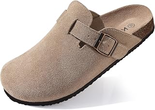 KIDMI Genuine Suede Clogs Women Cork Footbed Leather Mules Arch Support
