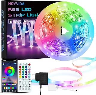 HOVVIDA LED Strip 5 m, 30 LEDs/Metre, 1 x 5 m, 150 LED, RGB LED Strip, App and Remote Control, Music Mode, Timing Mode, LED for Room, Living Room, Kitchen, Bedroom, Bar, Party