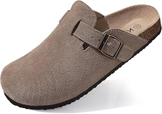 KIDMI Genuine Suede Clogs Women Cork Footbed Leather Mules Arch Support