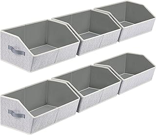 Homsorout Closet Organizers Bins 6 Packs - Large Closet Shelf Organizer with Handles, Fabric Trapezoid Storage Bins, Collapsible Storage Cubes for Clothes, Towels, Light Gray