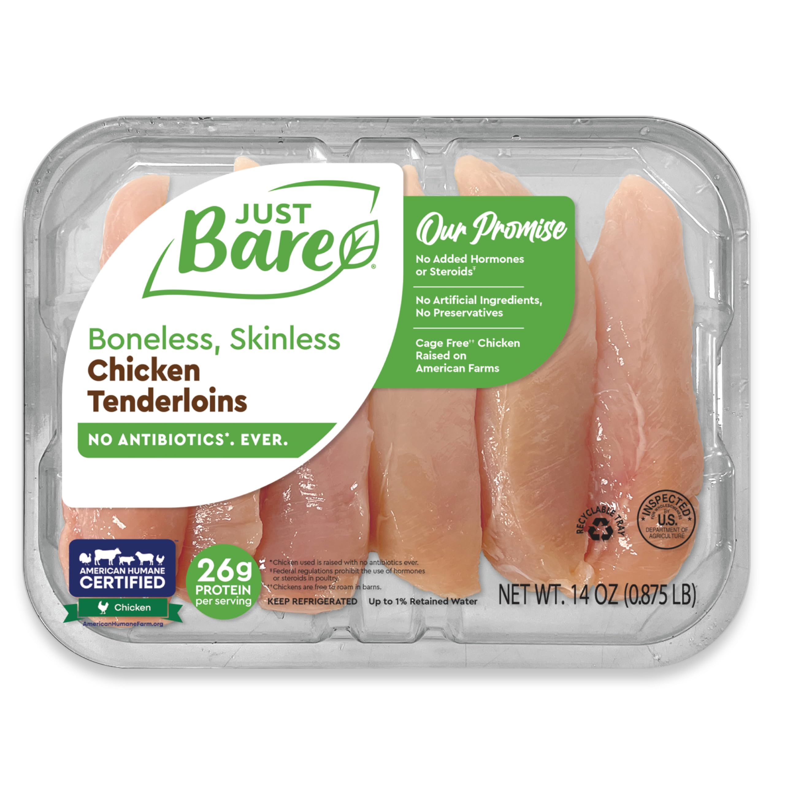 Just Bare Natural Fresh Chicken Tenders | Antibiotic Free | Boneless | Skinless 