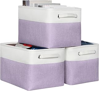 Foldable Storage Bins 15" x 10" x 9.5" Fabric Storage Basket Cube with Handles Large Linen Closet Organizer Bins for Organizing Shelf Home, Purple, Set of 3