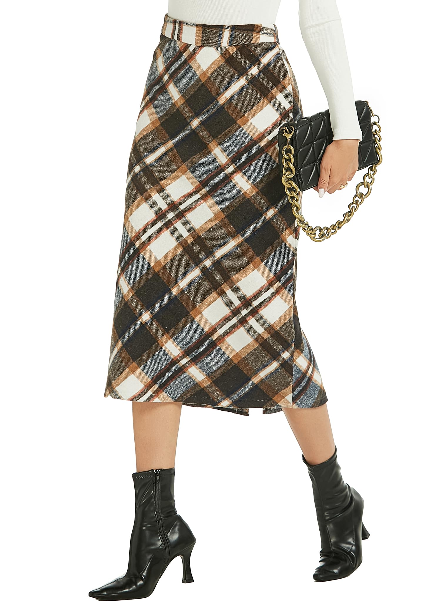 Womens Flannel Plaid Straight Vintage A Line Midi Length Long Pencil Skirt