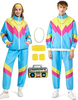 80s 90s Outfit, Men's, Women's 80s Tracksuit, Jacket, Trousers Suit, 90s Jogging Suit, Men, Retro 80s Costume for Adults, 80s Tracksuit Men Women for Carnival