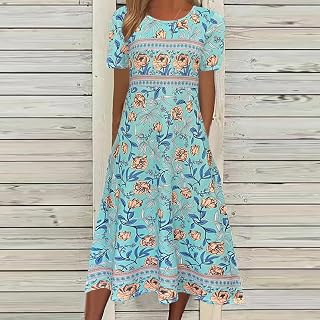 Women's Summer Short Sleeve Round Neck Floral Print Resort Dress