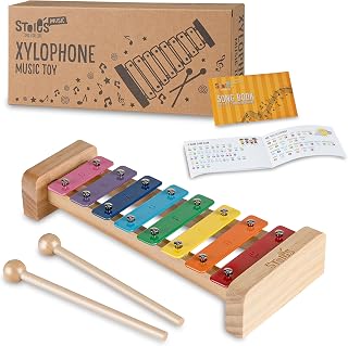 Stoie'sRainbow Xylophone for Kids and Toddlers 3-5, Tuned C-Key Wooden 8 Notes Xylophone with Mallets and Music Song book, Montessori Toy