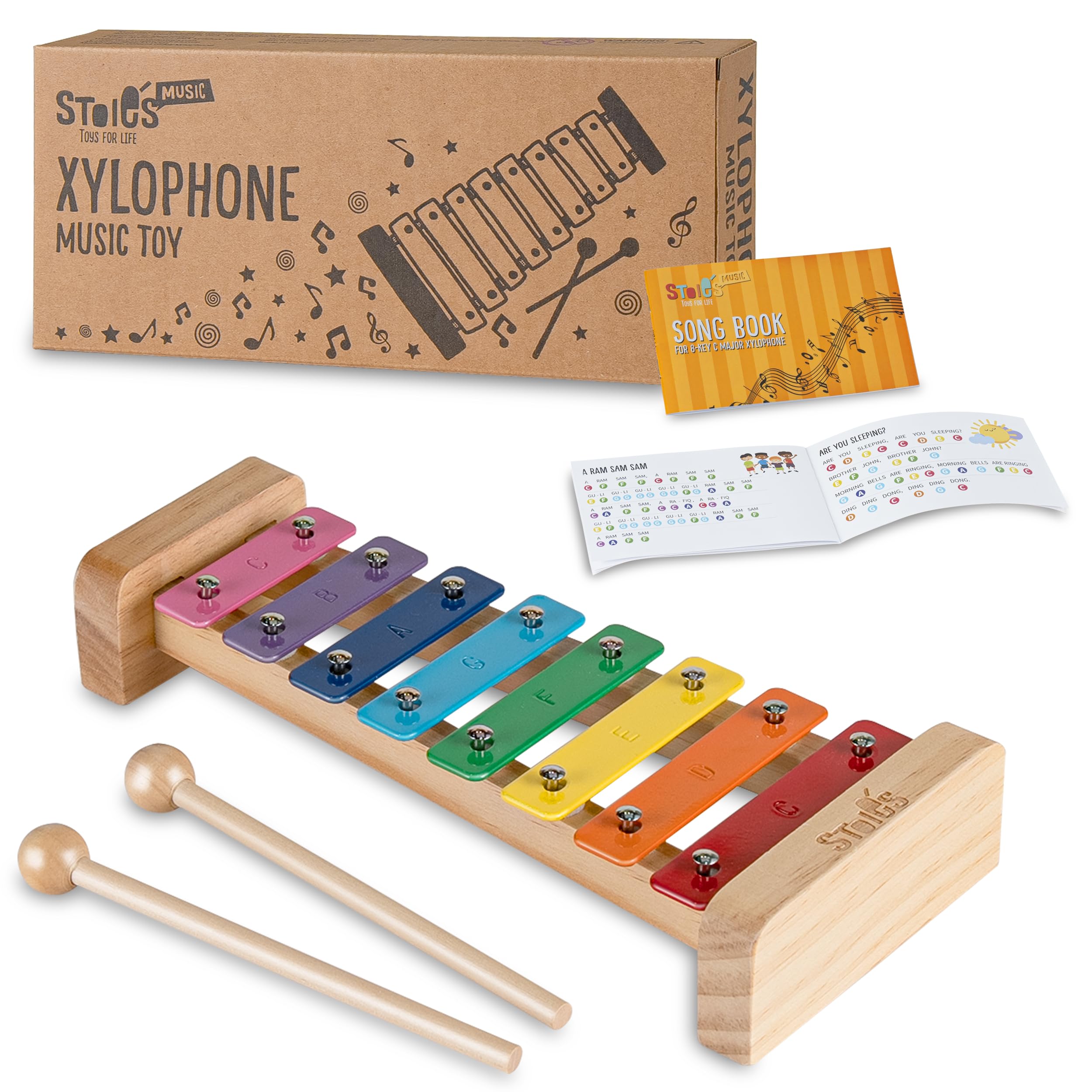 Stoie'sRainbow Xylophone for Kids and Toddlers 3-5, Tuned C-Key Wooden 8 Notes X