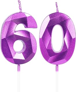 Yiran Number 60 Candles,60th Birthday Candles,Purple Happy Birthday Candle for Cake,3D Design Cake Topper Decorations for Boy Men Pet Birthday Party Wedding Anniversary Celebration Supplies
