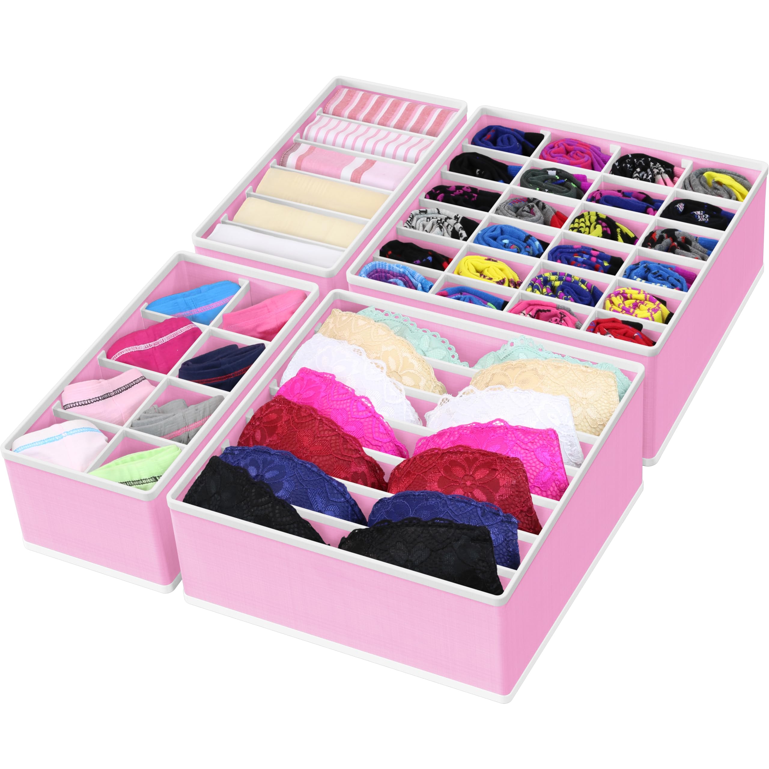 Simple Houseware 4-Pack Drawer Organizer Set for Underwear/Socks/Bra, Pink