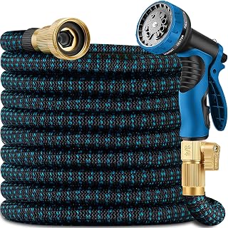 75 ft Expandable Garden Hose with 10 Spray Nozzle - Heavy Duty Superior Strength 3750D - 4 -Layer Latex Core - Expanding Water Hoses - Extra Strong Brass Connectors/Storage Bag