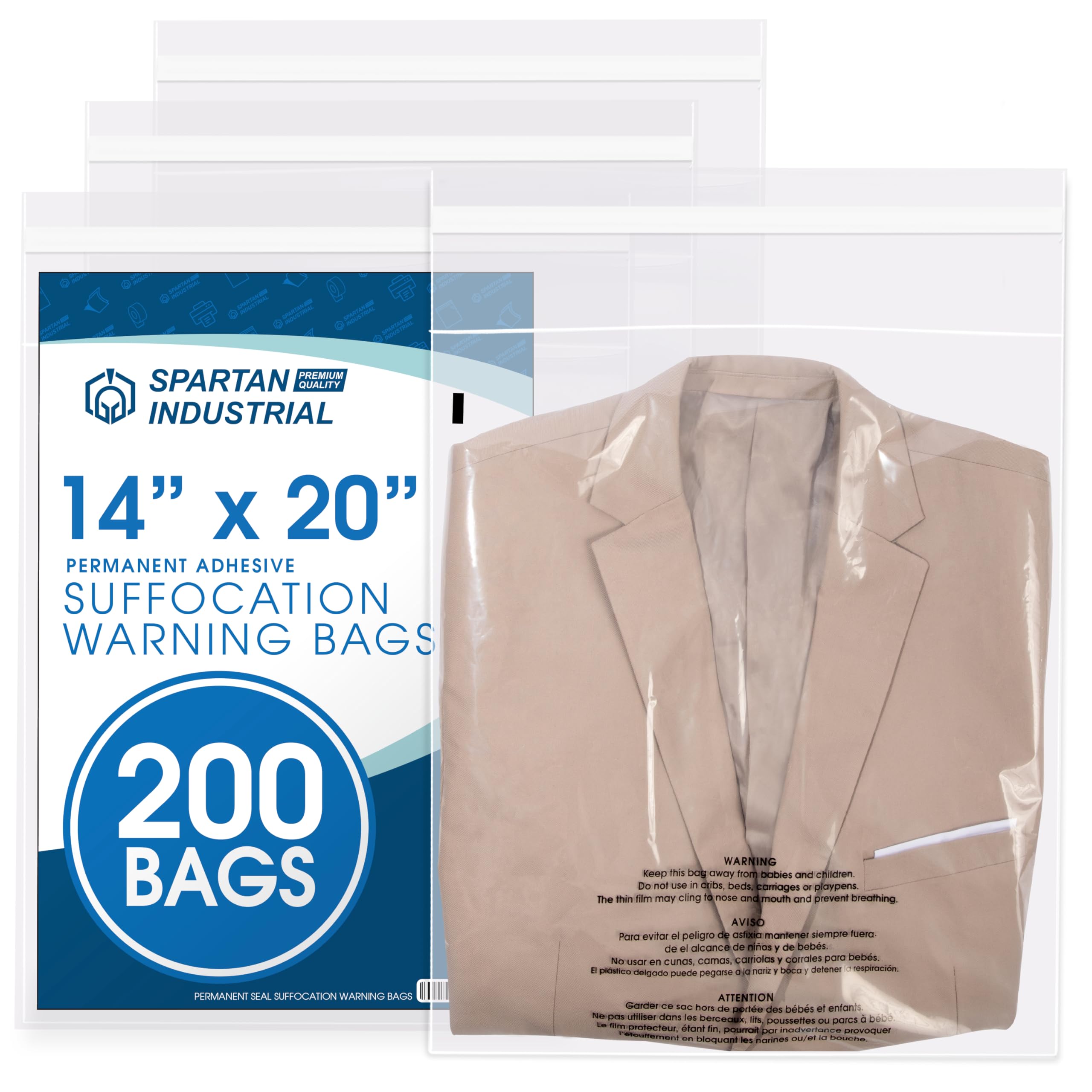 14” X 20” (200 Count) Self Seal Clear Poly Bags with Suffocation Warning | for P