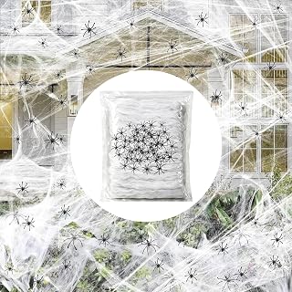 Famoby Halloween Spider Webs 1600 sqft and 50pcs Fake Spiders Super Stretch Cobwebs Party Decorate for Halloween Theme Indoor and Outdoor Decoration