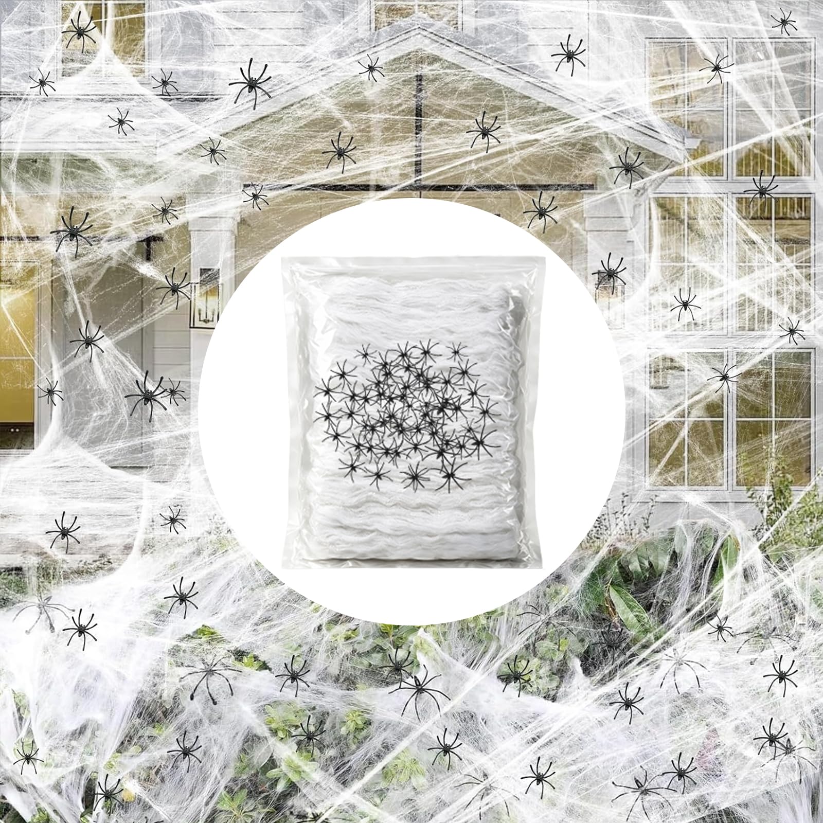 Famoby Halloween Spider Webs 1600 sqft and 50pcs Fake Spiders Super Stretch Cobw