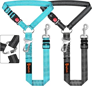 Laqibak Removable Dog Seat Belt Harness for Car, 3 in 1 Pet Seatbelt Leash | Retractable Headrest-Mounted,Restraint & Adjustable Reflective Bungee Dog Seatbelt Tether,Blue and Black