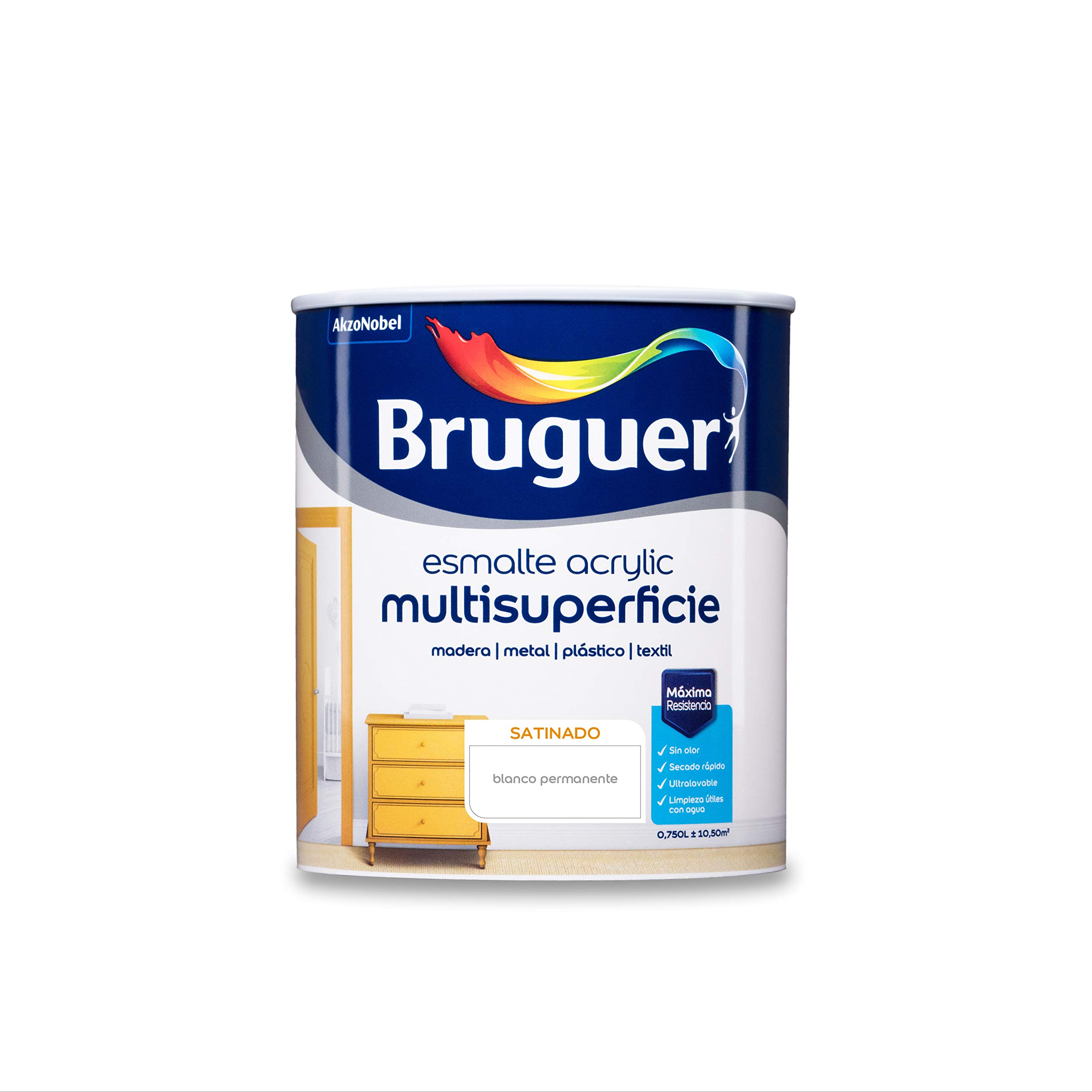 Bruguer Acrylic Multi-Surface Water Enamel Satin - Paint 750 mL, Permanent White