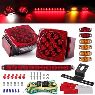 Partswcgg 12V Trailer Led Lights Tail Kit Submersible w/25FT Wiring Harness | 2x Square Led Stop Turn Tail Brake Running Lights,License Plate Bracket,Mini Oval Marker,15" LED Trailer Tail Brake Light Bar