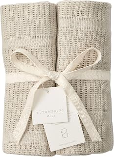 Bloomsbury Mill - Cellular Blankets Baby - 100% Organic Cotton - 2 Pack - Oat - Beige - Newborn Essentials - Soft Breathable Baby Blankets for Pram, Cot, Moses Basket - 75x95cm