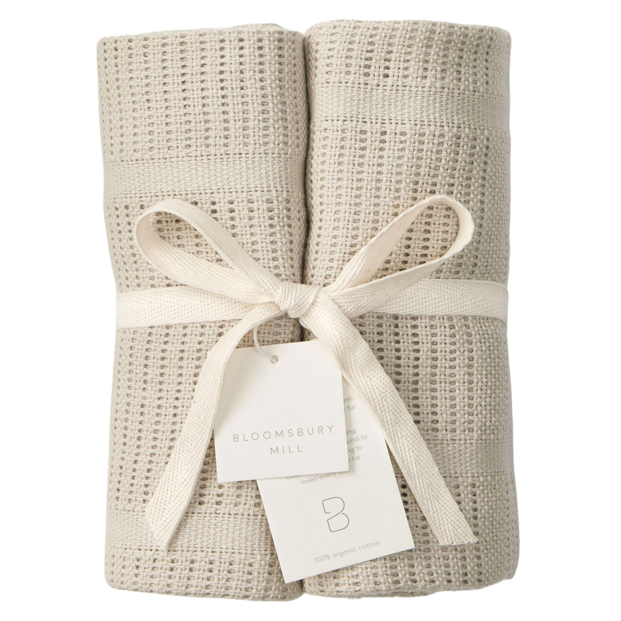 Bloomsbury Mill - Cellular Blankets Baby - 100% Organic Cotton - 2 Pack - Oat - 
