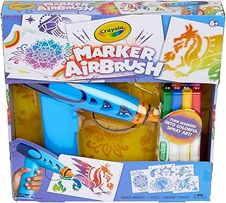 Crayola Marker Airbrush Spray Art Kit, 8 Washable Markers, 5 Stencils | Arts & Crafts Toys for Kids, Birthday, Holiday Gifts for Girls & Boys 6+, Battery-Powered Sprayer Kids Activities