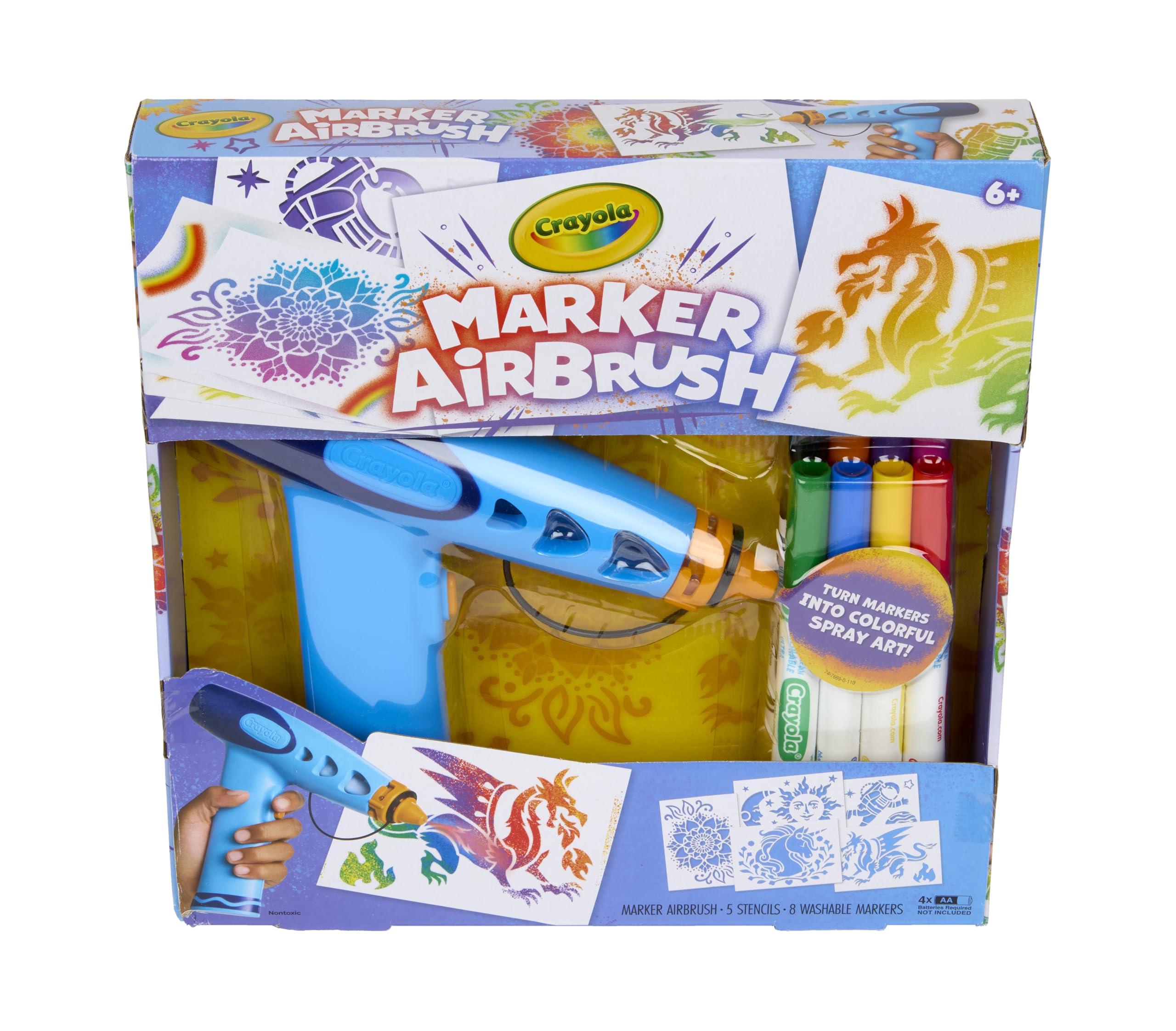 Crayola Marker Airbrush Spray Art Kit, 8 Washable Markers, 5 Stencils | Arts & C