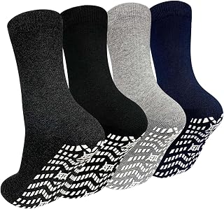 PUTUO ABS Non-Slip Socks for Men: Stopper Socks Men Non-Slip Socks with Nubs Men's Cotton Sport Studded Socks 4 Pairs