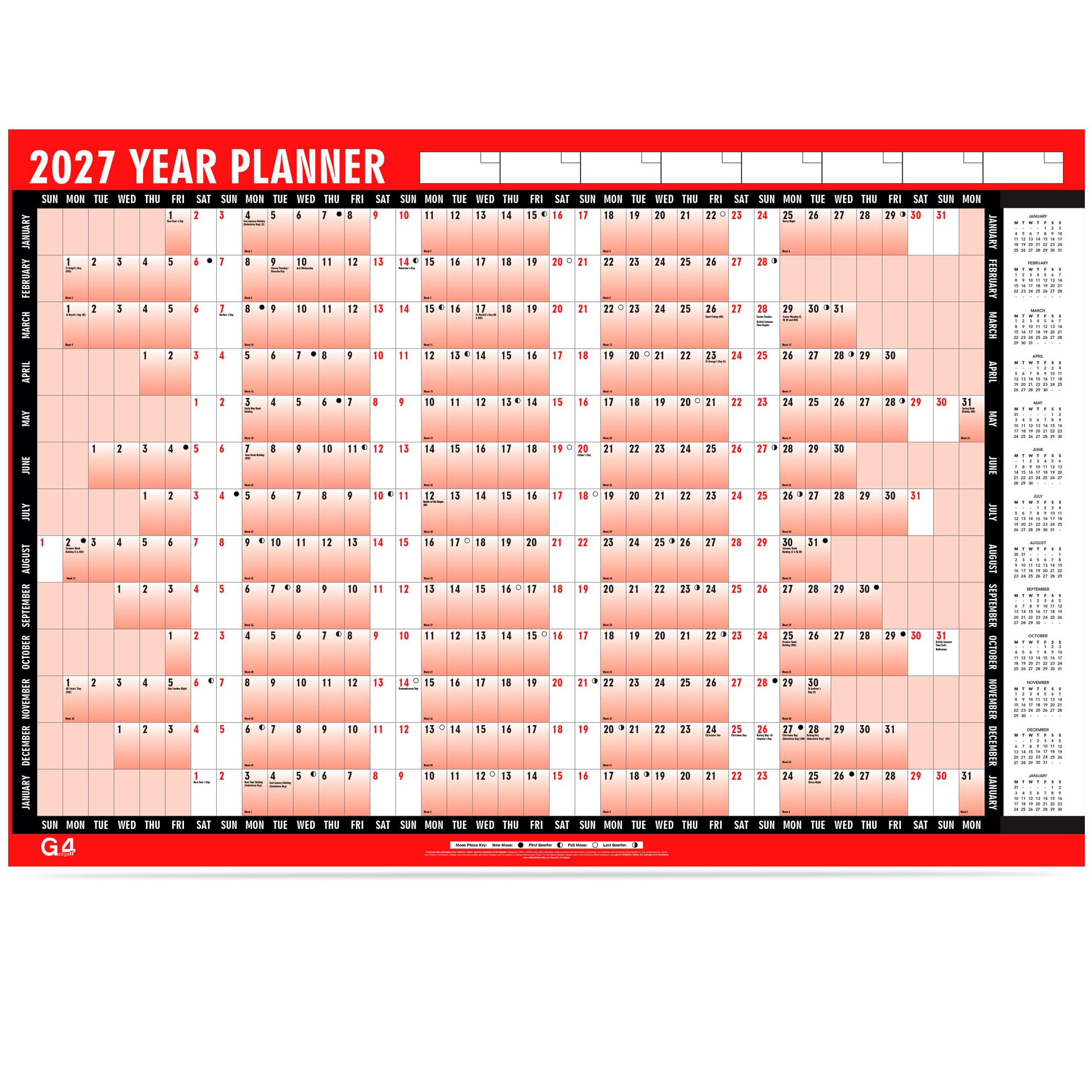 2027 Wall Planner A1 Large 85cm X 58cm Laminated 2027 Wall Calendar 2027 Year Pl