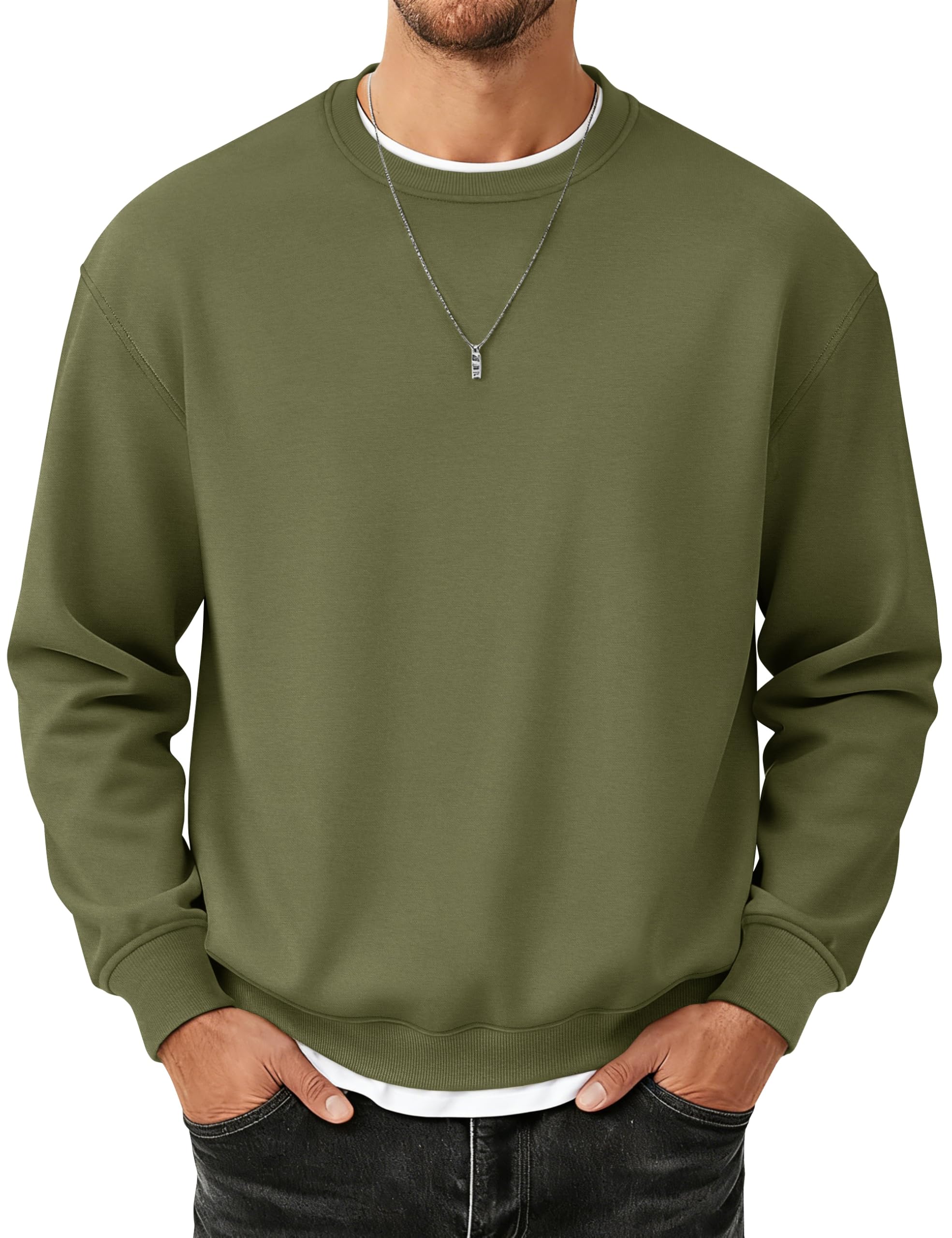 MAGCOMSEN Mens Sweatshirt Fleece Lined Long Sleeve Cotton Crewneck Pullover Wint