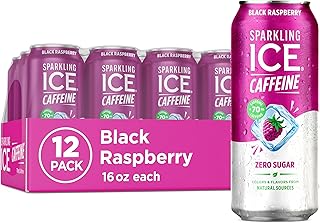 Sparkling Ice Caffeine Black Raspberry Sparkling Water with Caffeine, Zero Sugar, with Antioxidants and Vitamins,16 fl oz Cans (Pack Of 12)