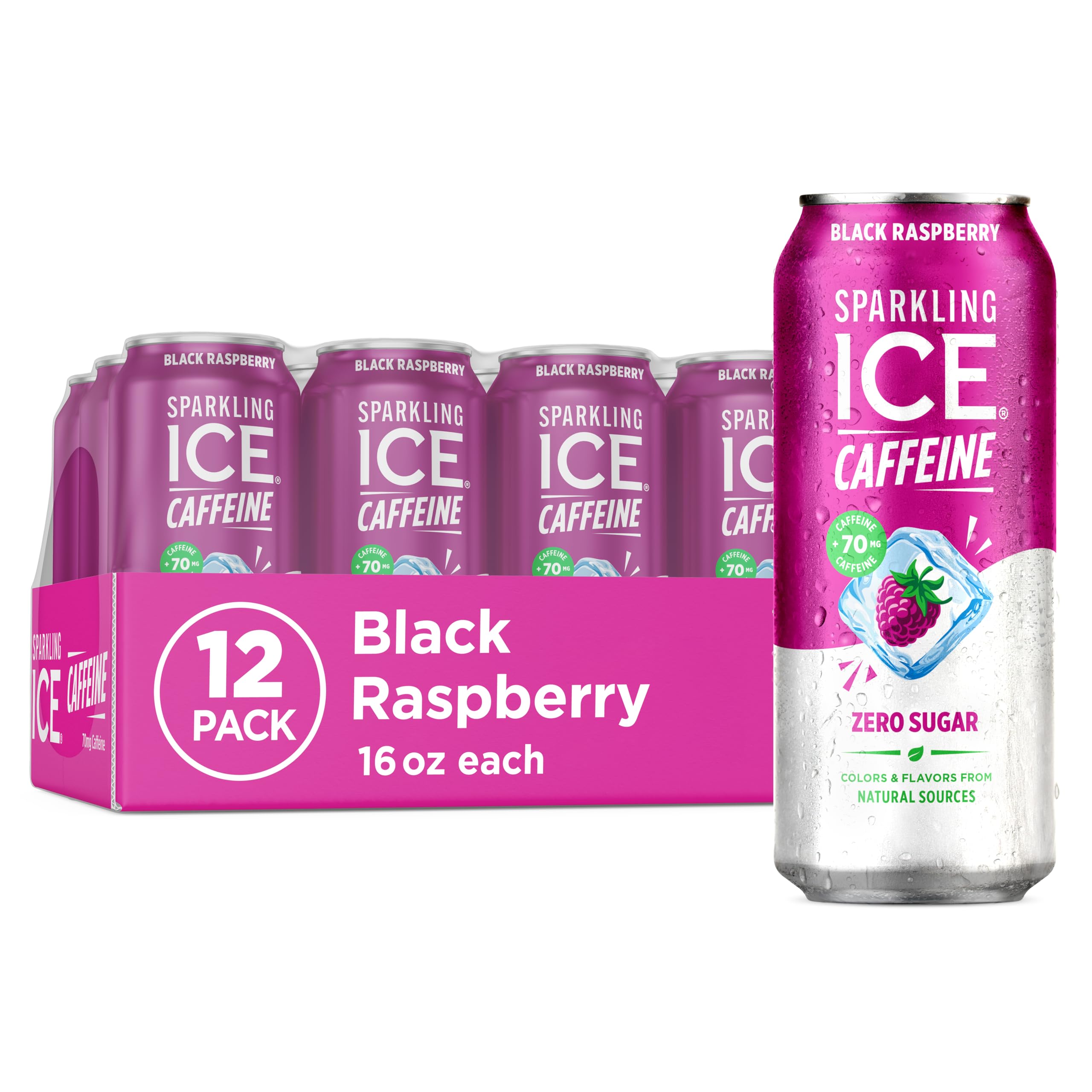Sparkling Ice Caffeine Black Raspberry Sparkling Water with Caffeine, Zero Sugar
