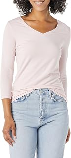 Amazon Essentials Women's 3/4 Sleeve V-Neck Classic Fit T-Shirt (Available in Plus Size)