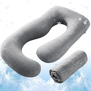 Sasttie Cooling Pregnancy Pillow Cover for 57-inch Maternity Pillow, Gray | Nylon-Spandex Blend, U-Shaped Maternity Pillowcase for 55-57 Inch Pregnancy, Cover Only