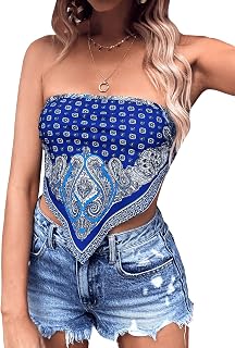 Floerns Women's Graphic Print Tie Back Strapless Bandana Tube Top