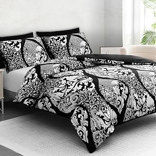 Pamposh 3 Pcs Single Duvet Cover Set with Matching Black Single Fitted Sheet 40 cm Extra Deep Pocket - UltraSoft Breathable Premium Microfibre Reversible Quilt Cover Bedding Set For All Seasons