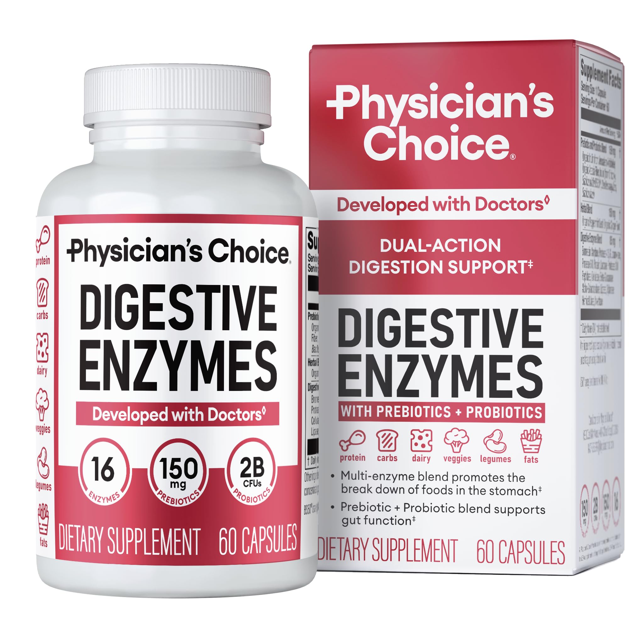 Physician's CHOICE Digestive Enzymes for Bloating & Digestion - Fast-Acting 16 E