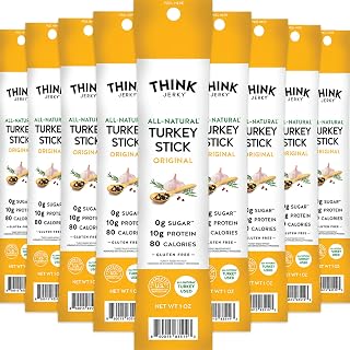 Think Jerky All-Natural Turkey Sticks, Gluten and Sugar Free, No Nitrates, Keto Paleo Friendly High Protein Low Carb Meat Snack - 1.0 oz Sticks, 20 Pack