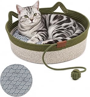 Instinct Basket Stimuli Handwoven Rope Cotton Cat Bed with Cushion Large | Breathable Raised-Side Cat Nest for Sleeping, Scratching and Relaxing, Indoor Use for All Cats