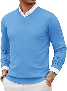 COOFANDY Mens Casual V Neck Sweater Knit Slim Fit Long Sleeve Pullover Top