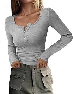 PRETTYGARDEN Women Blouse 2025 Spring Autumn Long Sleeve Henley Ribbed Button Shirt Slim Fit Casual Basic Tops Blouse
