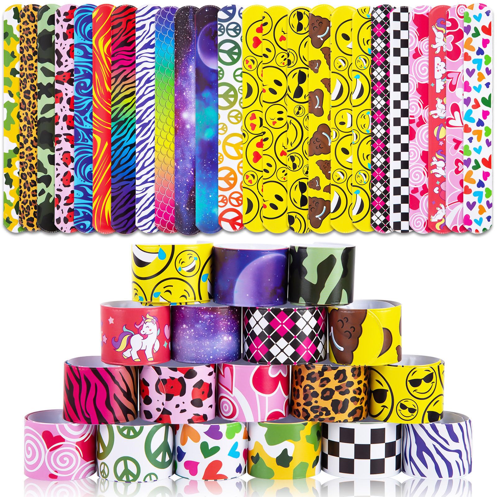 LovesTown Slap Bracelets for Kids, 48 PCS Snap Bracelets Party Favors | Wristban