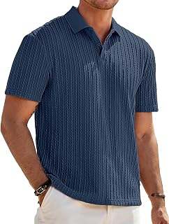 JMIERR Men's Textured Polo Shirt Short Sleeve Casual