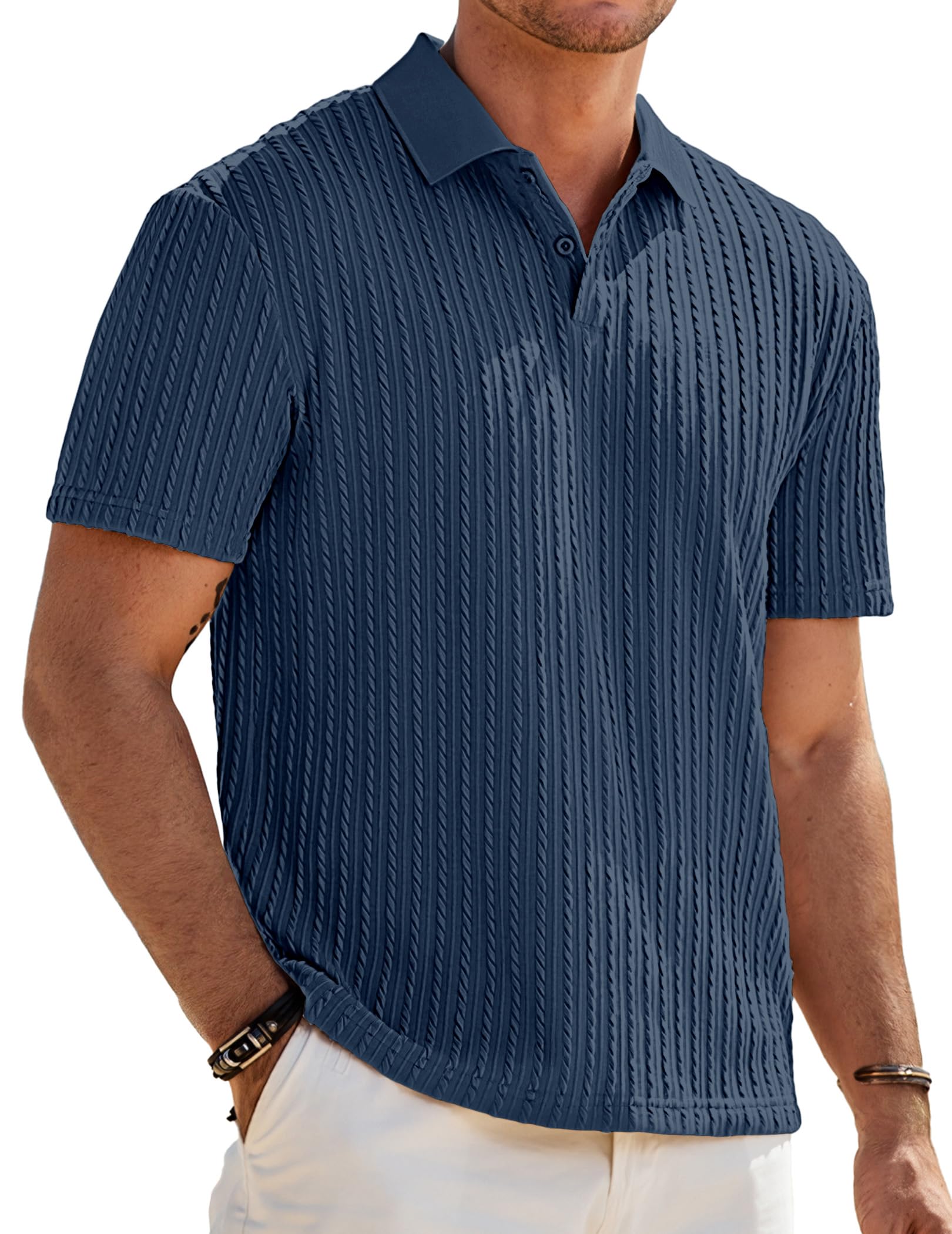 JMIERR Men's Textured Polo Shirt Short Sleeve Casual