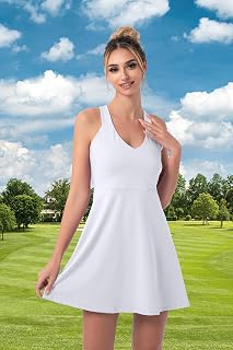 Women's V Neck Sleeveless Tennis Dress Lightweight Sports Dress for Golf Training Daily Wear